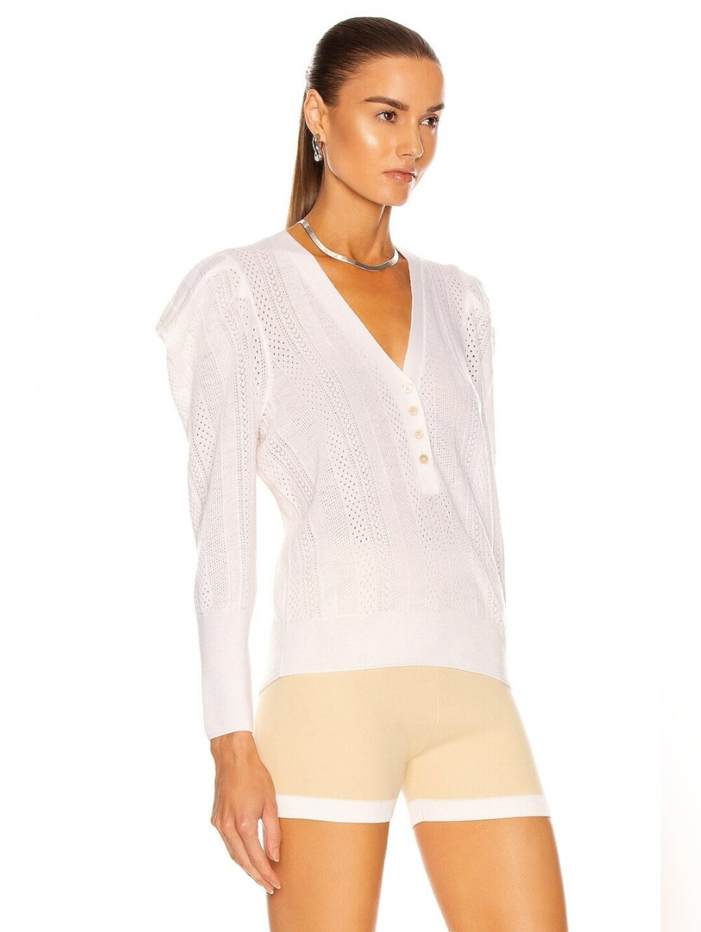 Veronica Beard Kirka Henley Pullover Puff Sleeve‎ Button Sweater SIZE SMALL